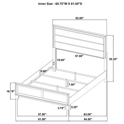Anza Bed panel bed frame by HouseOfZazla, technical drawing with dimensions on Tampa Home & Garden Store