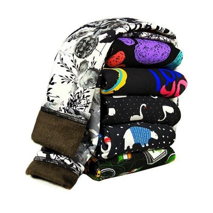 Kids thick warm leggings by Stevvex ST15BY20598POLKA in assorted prints, fleece-lined cuffs on Tampa Home & Garden Store
