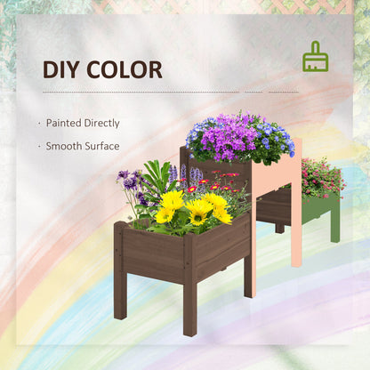 Outsunny raised garden bed with 3 brown wooden planter boxes on a stand filled with blooming flowers on Tampa Home & Garden Store
