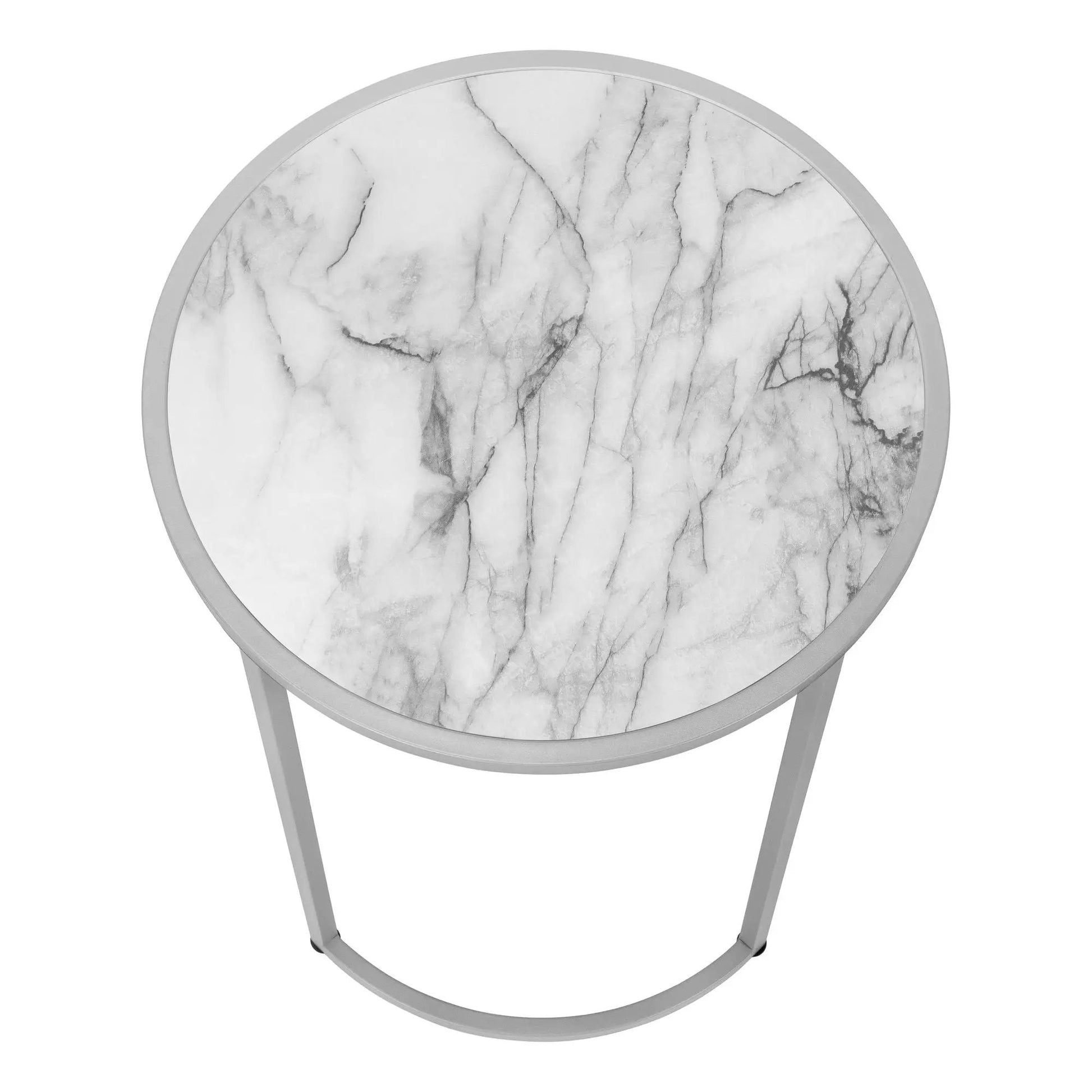 Round accent side table with white marble top and gray-veined metal frame Unique Piece Furniture on Tampa Home & Garden Store