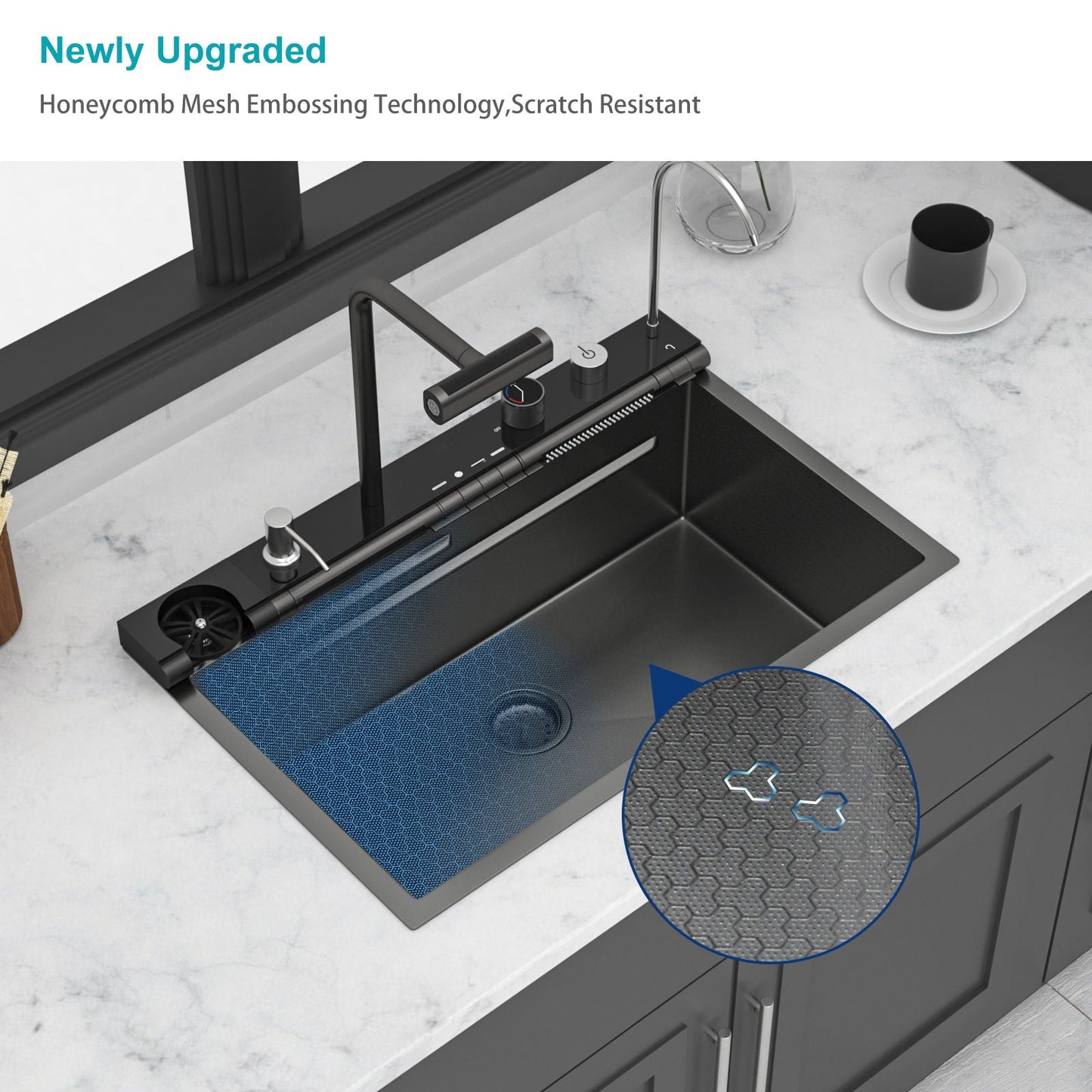 Single Bowl Kitchen Sink And The Smart Led Faucet