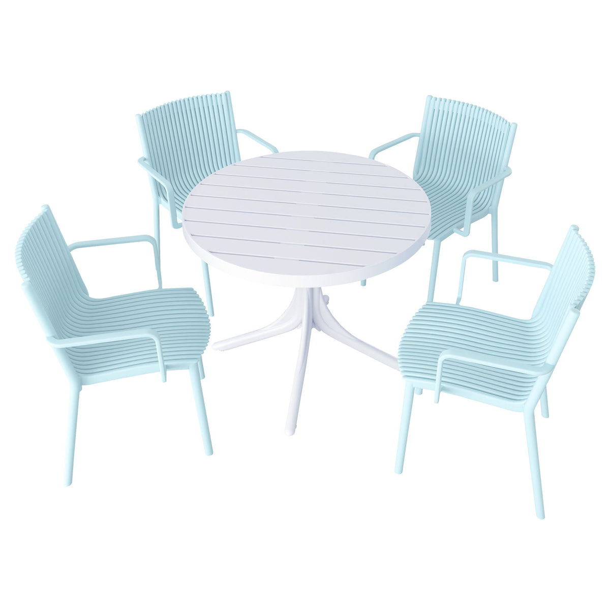 4 Stackable Plastic Chairs and Round Table