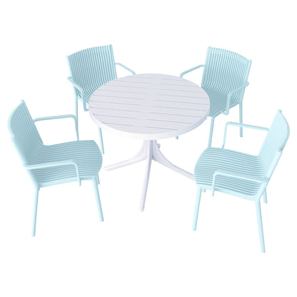 4 Stackable Plastic Chairs and Round Table
