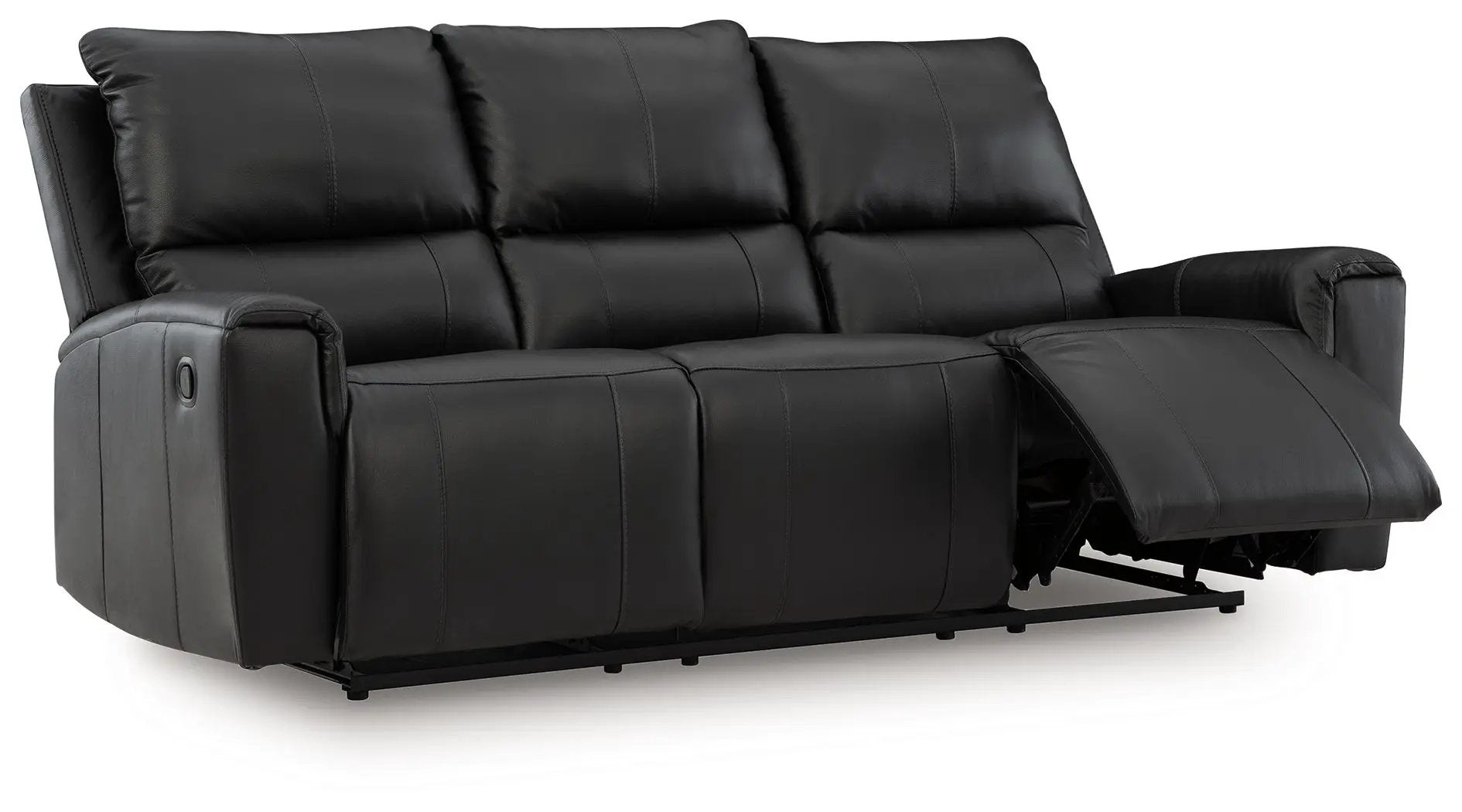 Glossmore reclining sofa in black leather by Unique Piece Furniture with extended footrest on Tampa Home & Garden Store