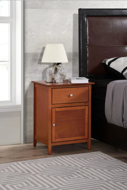 1 Drawer 1 Door Nightstand in warm cherry wood with metal knob; elephant lamp on Tampa Home & Garden Store