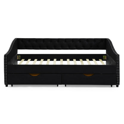 Upholstered Tufted Daybed with Storage Drawers