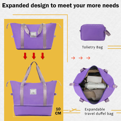 2-piece purple travel bag set HouseOfZazla expandable duffel and tote with gray straps on Tampa Home & Garden Store