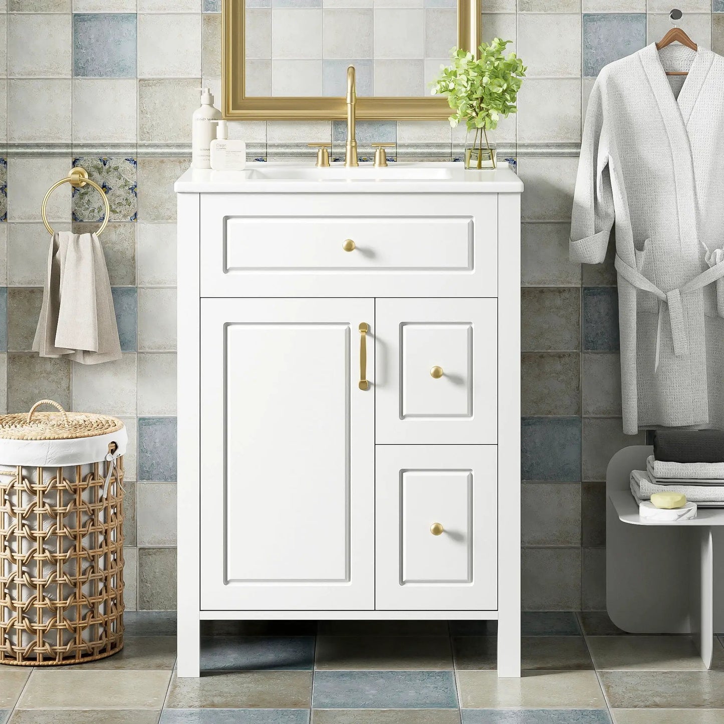 Elegant Bathroom Vanity Ceramic Sink and Drawers