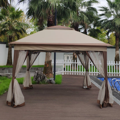 Outdoor Steel Gazebo With Mesh Nets and Canopy