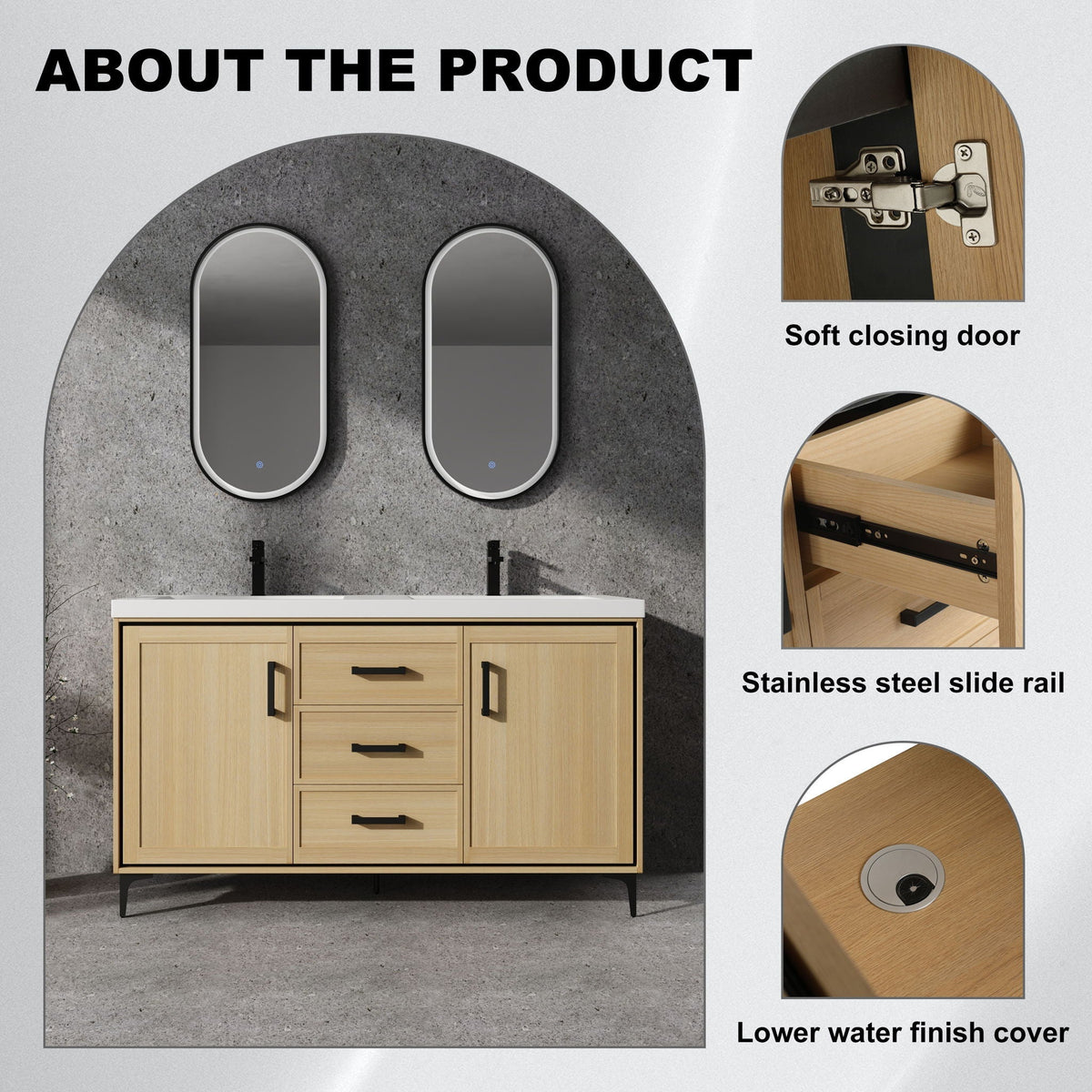 Original 60in Oak Freestanding Vanity with Double Resin Sink by HouseOfZazla on Tampa Home & Garden Store