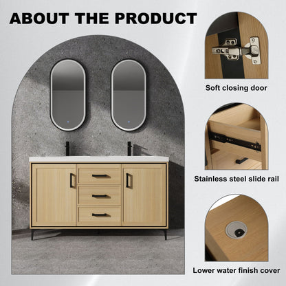 Original 60in Oak Freestanding Vanity with Double Resin Sink by HouseOfZazla on Tampa Home & Garden Store