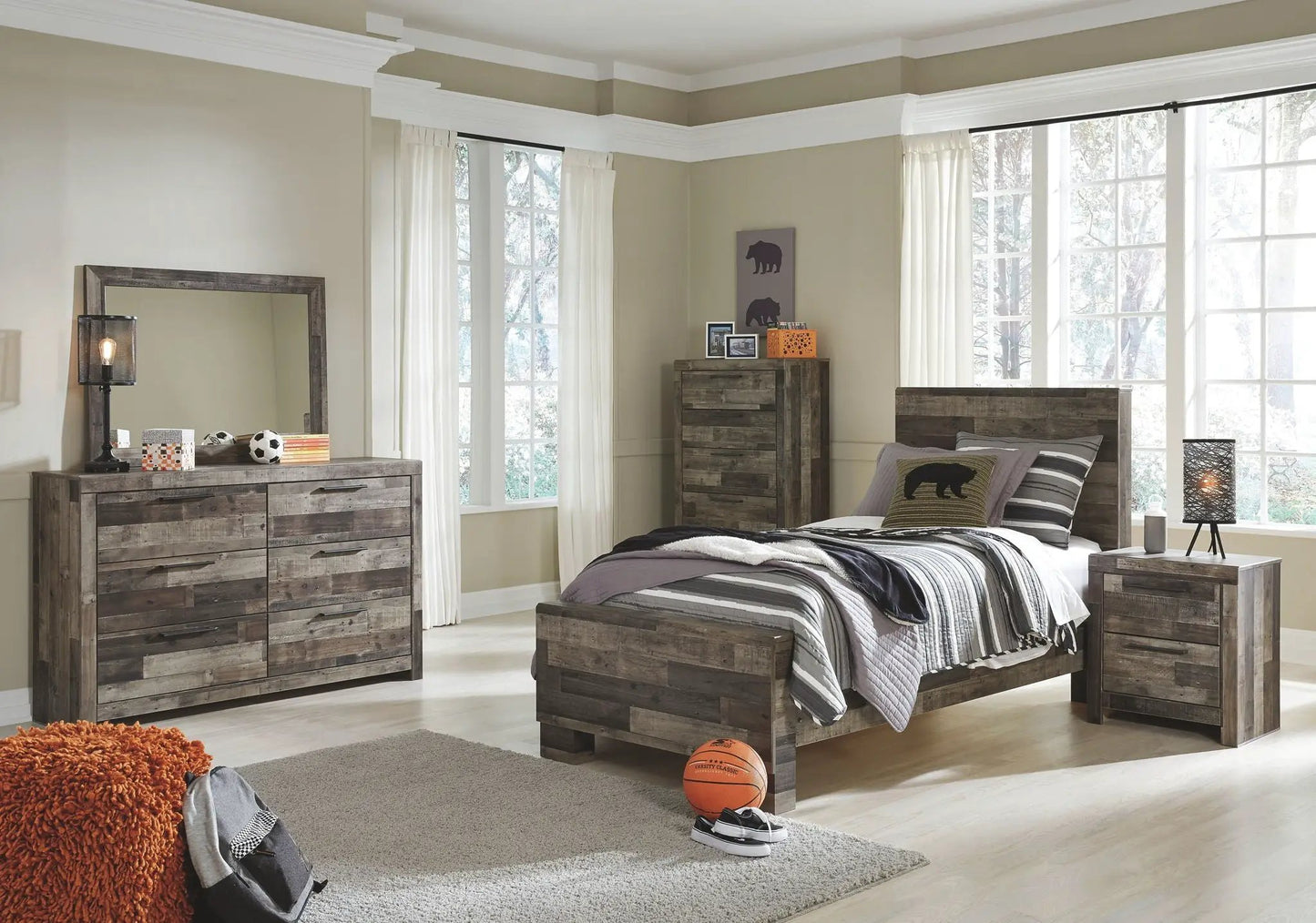 Derekson Youth Panel Bedroom Set Rustic Finish