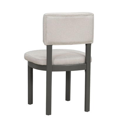 Dining Table Set with Six Upholstered Chairs chair back in beige fabric with dark gray legs on Tampa Home & Garden Store