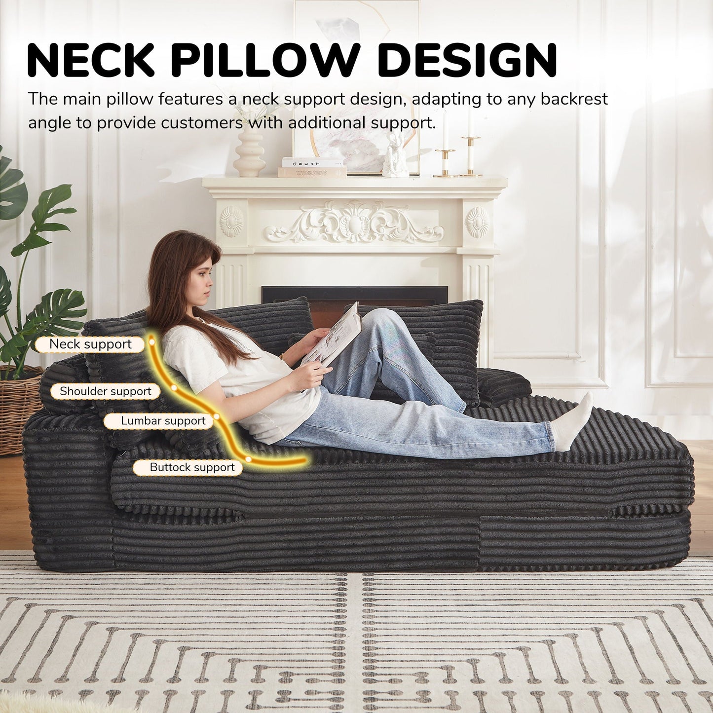 Semi Circular Corduroy Sofa Bed With Pillow