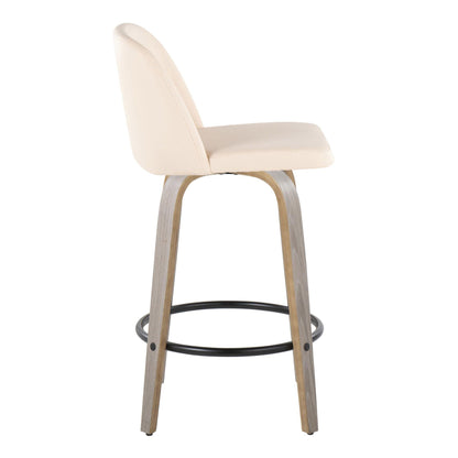 Toriano Contemporary Counter Stool beige upholstered seat and back with curved wood legs on Tampa Home & Garden Store