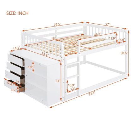 Bunk Bed With Four Drawers and Three Shelves