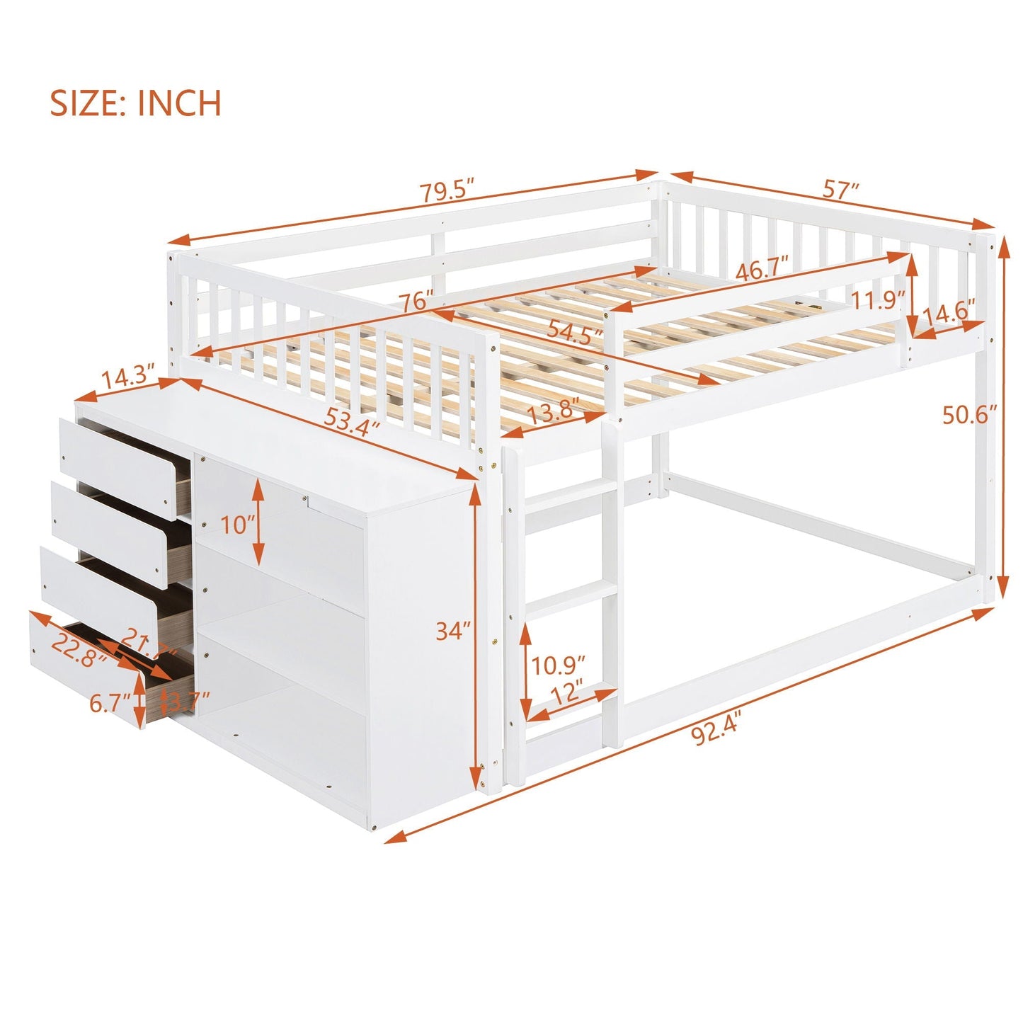 Solid Pine Bunk Bed with Drawers and Shelves