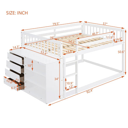 Solid Pine Bunk Bed with Drawers and Shelves