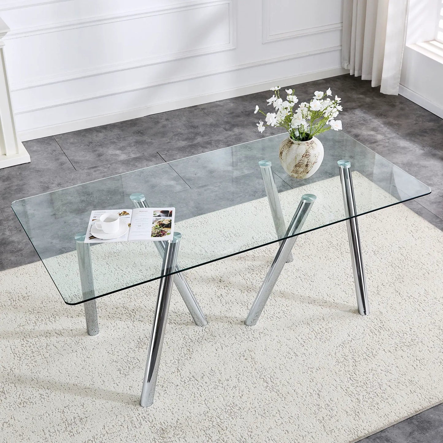 Sturdy Dining Table With Tempered Glass Surface