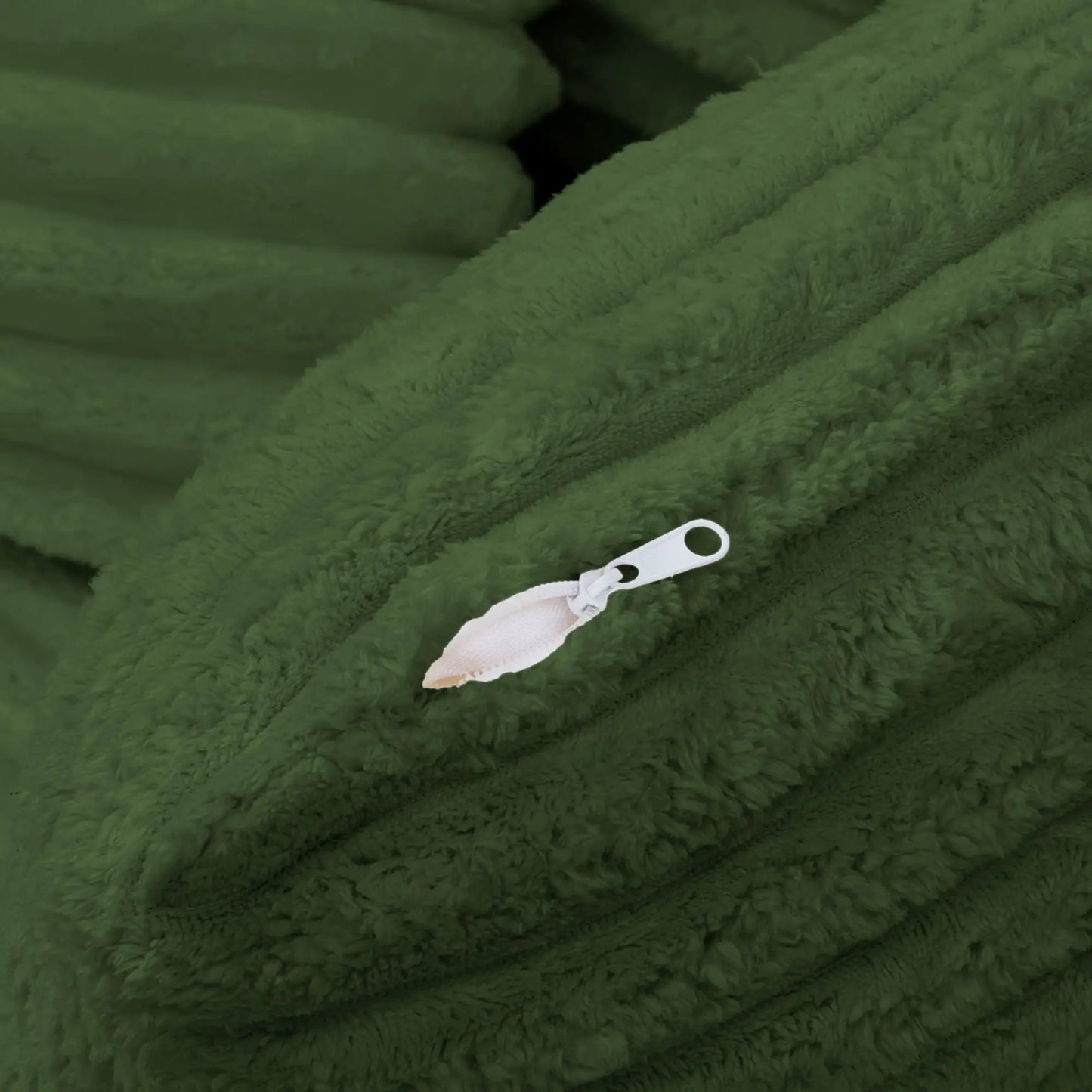 Chaise lounge sofa bed fabric close-up in emerald green plush with white strap by Unique Piece Furniture on Tampa Home & Garden Store