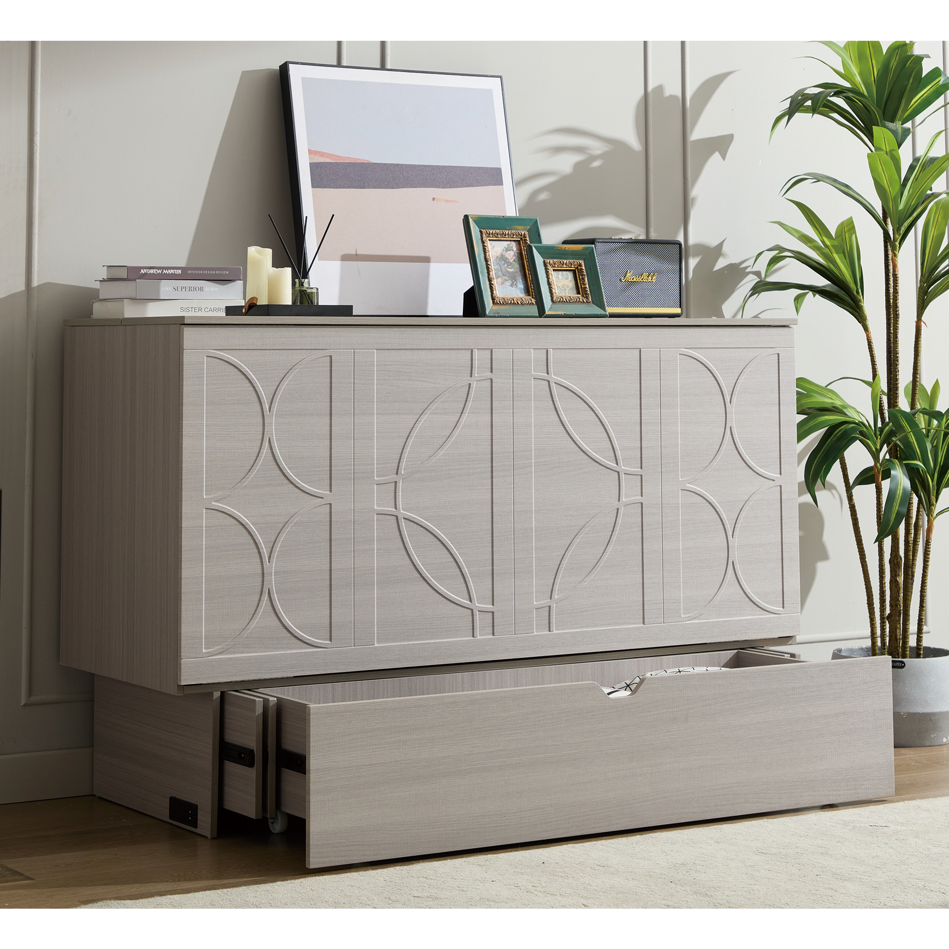 Cabinet Bed with Storage and Foam Mattress by HouseOfZazla, gray cabinet bed on Tampa Home & Garden Store