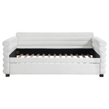 Fandango upholstered twin day bed with trundle in white fabric by HouseOfZazla on Tampa Home & Garden Store