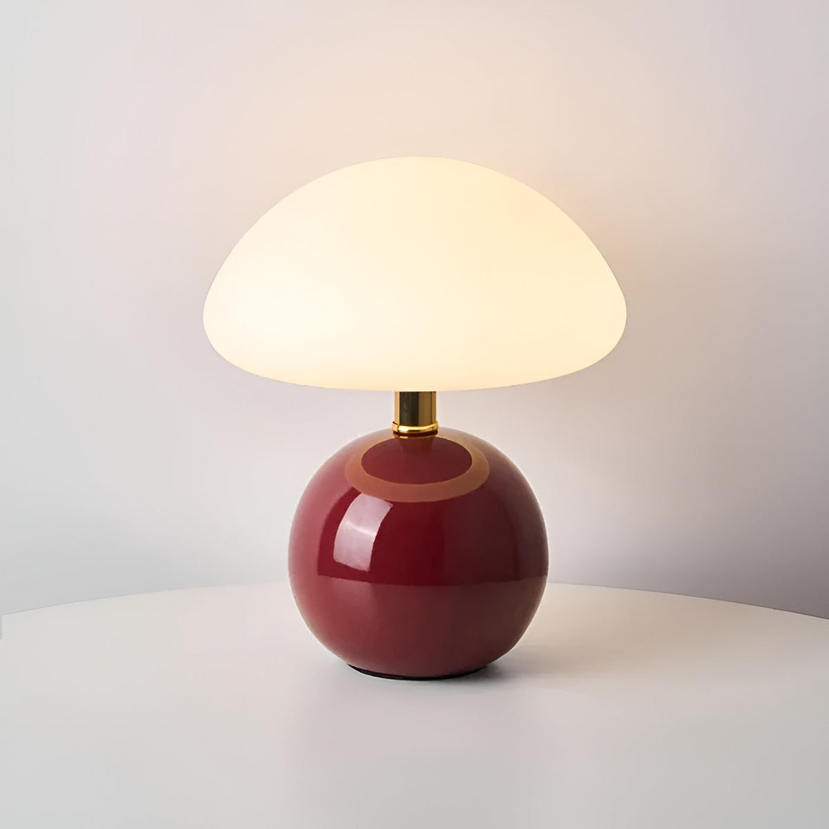 USB Mushroom Lamp by Moktan Sabai, red ceramic base with a white mushroom shade on Tampa Home & Garden Store