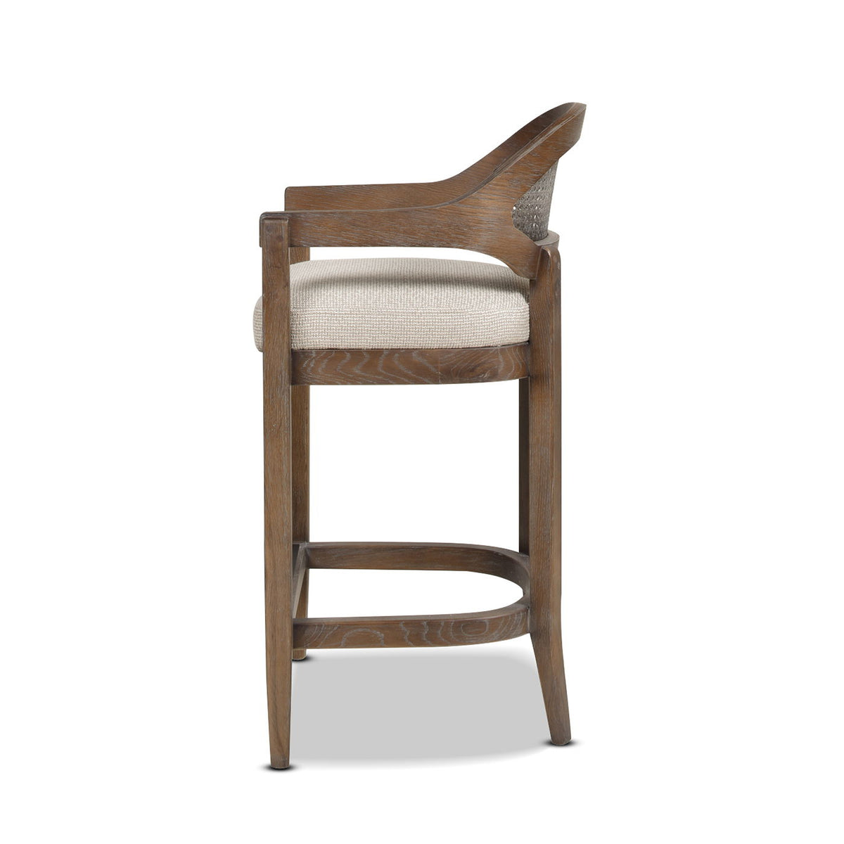 HouseOfZazla mid-century cane-back counter stool with barrel back and beige upholstered seat on Tampa Home & Garden Store