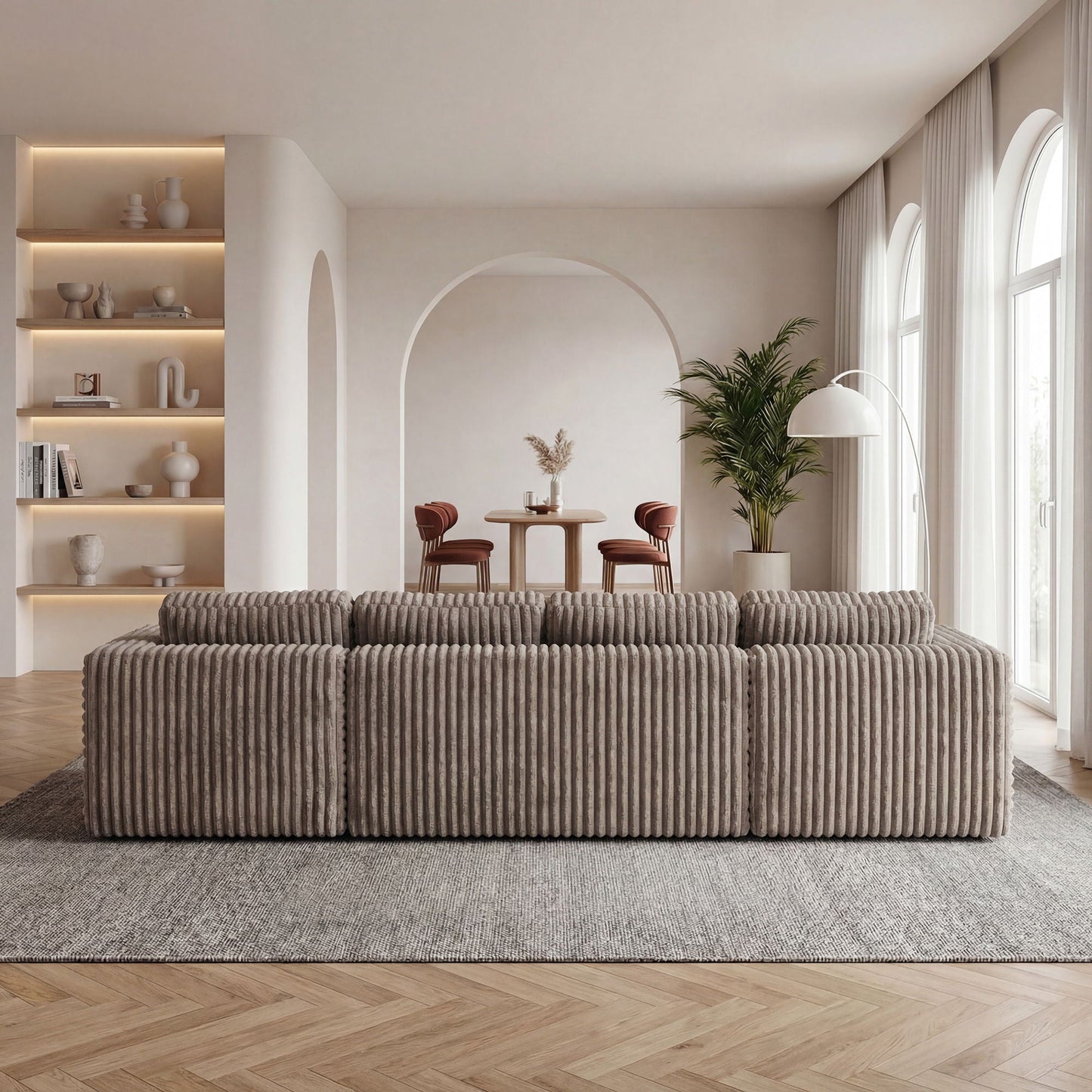 U-Shape 3-piece modular sectional sofa in ribbed taupe fabric by HouseOfZazla on Tampa Home & Garden Store
