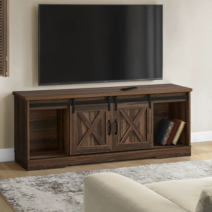 Farmhouse TV Stand Sliding Barn Doors Storage