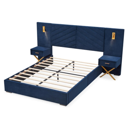 A Tufted Wingback Upholstered Bed With Sponge Pad