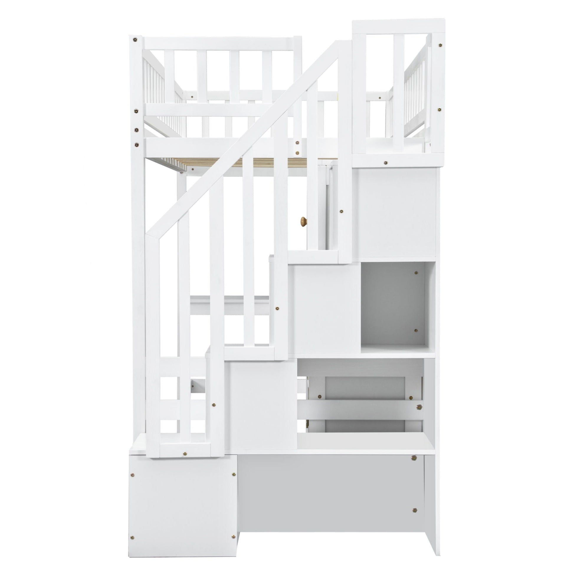 White loft bed with built-in L-shaped desk, stairs, and storage cabinets by HouseOfZazla on Tampa Home & Garden Store
