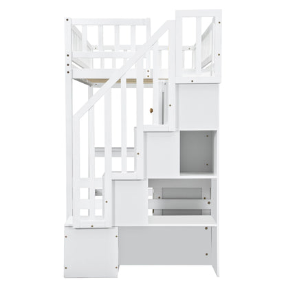 White loft bed with built-in L-shaped desk, stairs, and storage cabinets by HouseOfZazla on Tampa Home & Garden Store