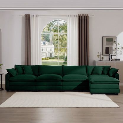 HouseOfZazla modular cushion sofa 2-piece with ottoman green velvet deep seating low back on Tampa Home & Garden Store