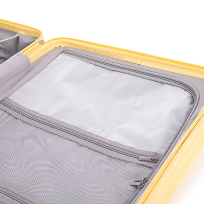 Spinner luggage set 3-piece by HouseOfZazla, gray interior with yellow trim on Tampa Home & Garden Store