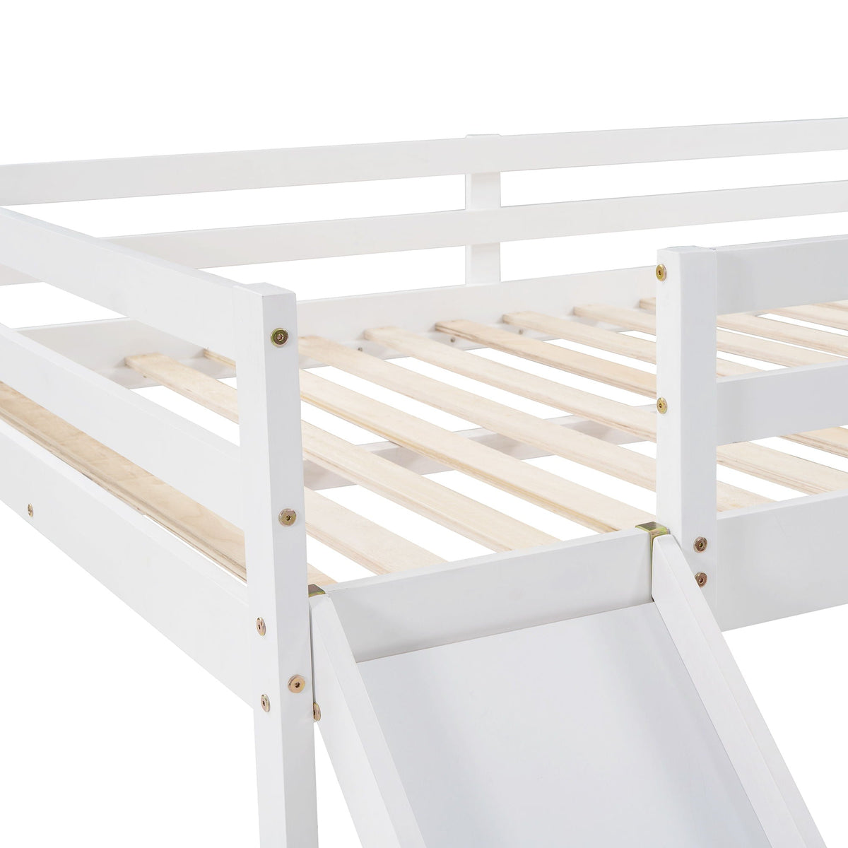 White Solid Wood Full Size Loft Bed and Slide