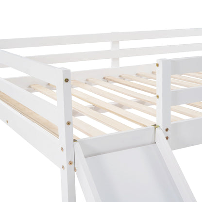White Solid Wood Full Size Loft Bed and Slide