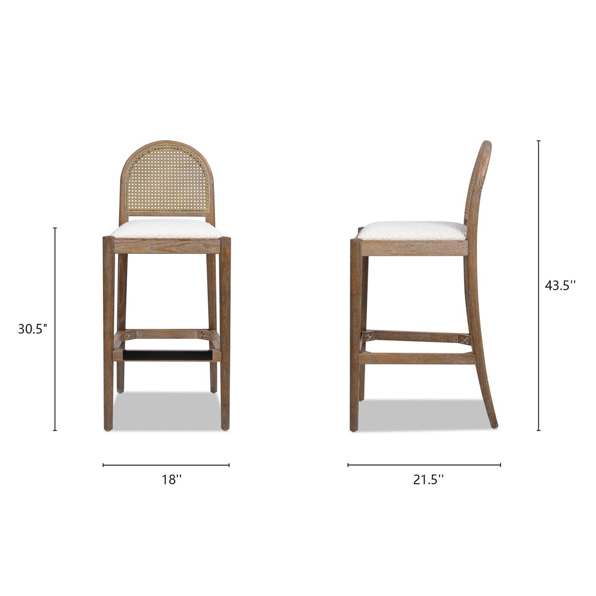 Curved back cane bar stool set with cane webbing and wood frame, 2 stools on Tampa Home & Garden Store