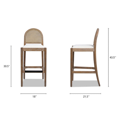 Curved back cane bar stool set with cane webbing and wood frame, 2 stools on Tampa Home & Garden Store