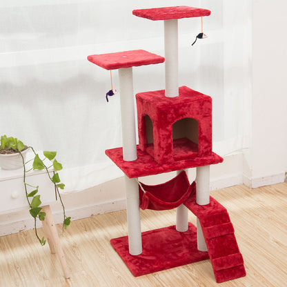 Red plush cat climbing frame with sisal posts, cave, hammock, and ramp on Tampa Home & Garden Store
