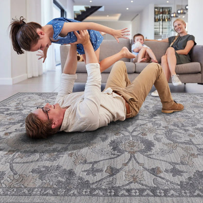 Marfi trendy oriental area rug Unique Piece Furniture in grey-blue pattern for living room on Tampa Home & Garden Store