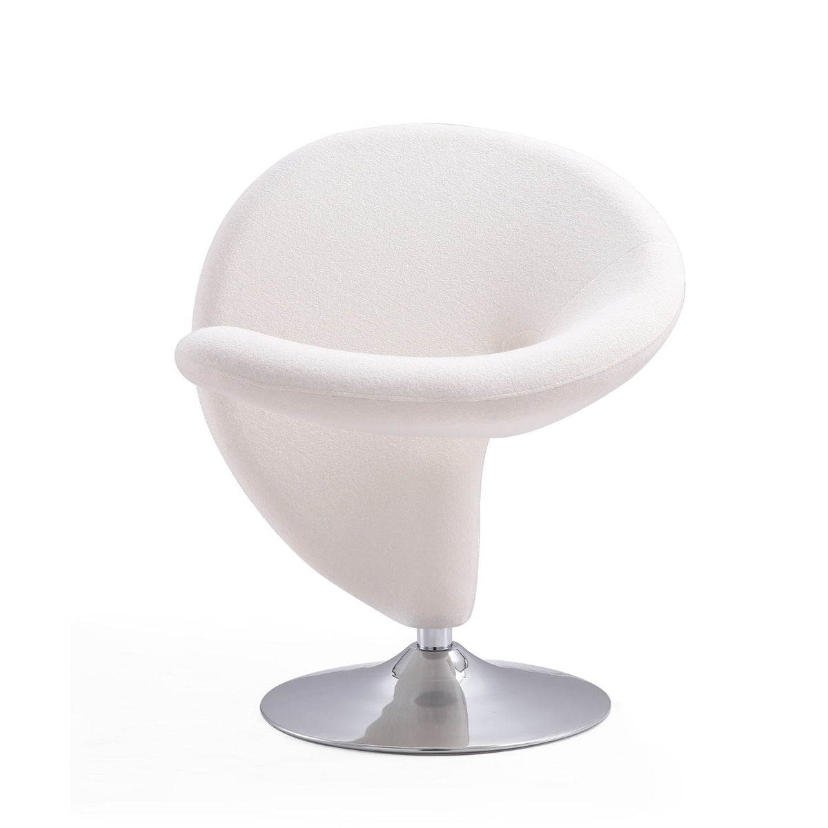 Swivel lounge chair with cream wool-blend upholstery and chrome pedestal base on Tampa Home & Garden Store