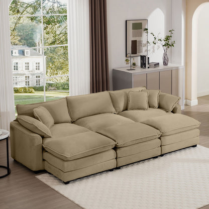 Modern Oversized Modular Cushion Sofa With Ottoman in beige fabric, low back HouseOfZazla on Tampa Home & Garden Store