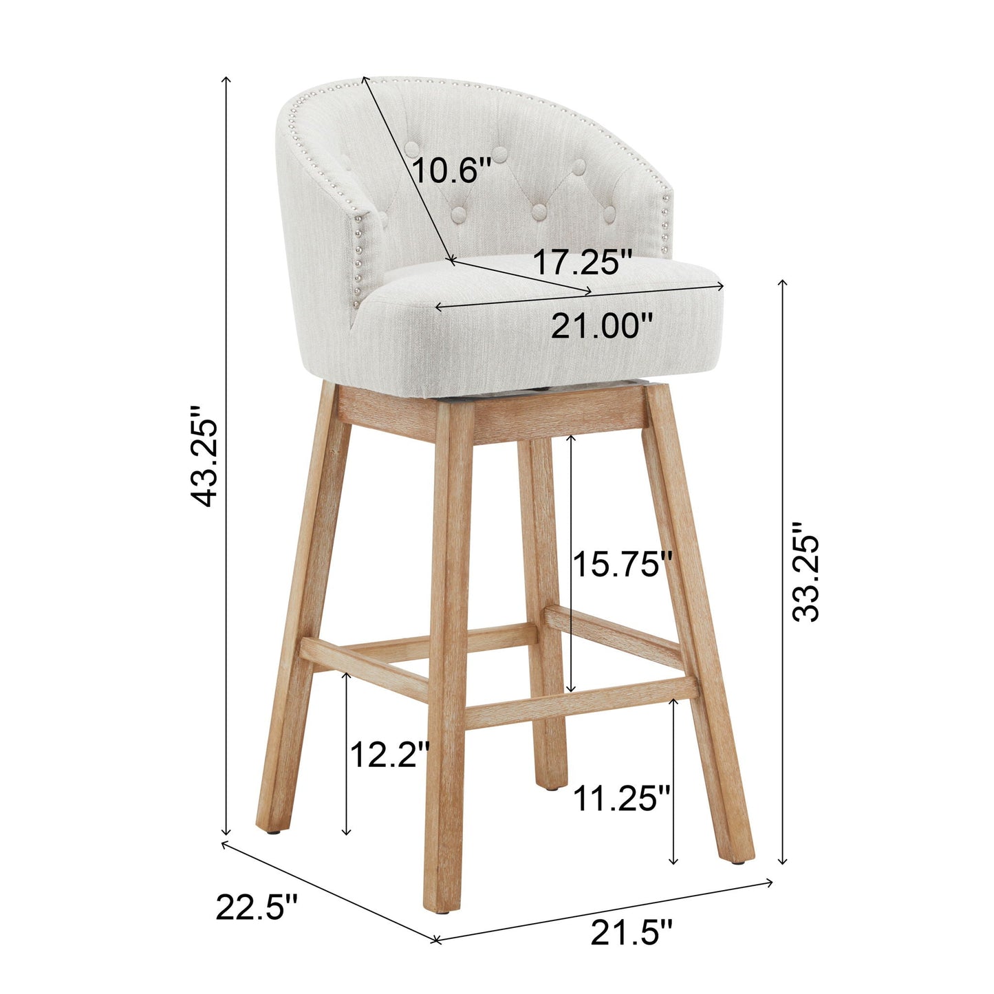 360 Degree Rotation Swivel Counter Stools (Set of 2) beige tufted fabric with nailhead trim on Tampa Home & Garden Store