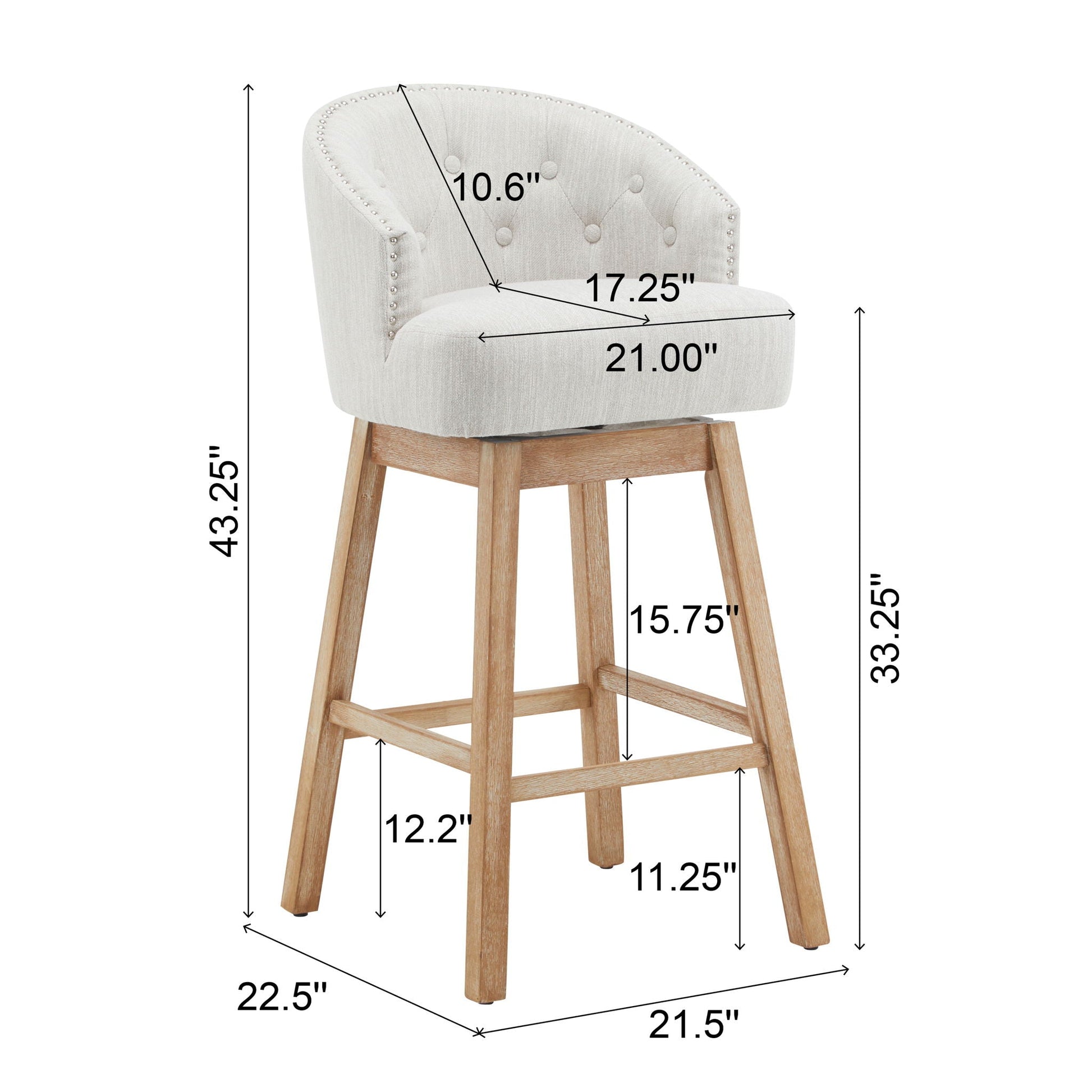 360 Degree Rotation Swivel Counter Stools (Set of 2) beige tufted fabric with nailhead trim on Tampa Home & Garden Store