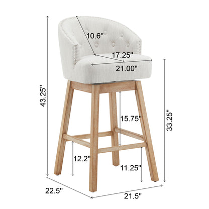 360 Degree Rotation Swivel Counter Stools (Set of 2) beige tufted fabric with nailhead trim on Tampa Home & Garden Store