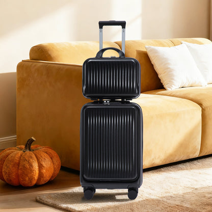 Luggage set black ABS spinner with cosmetic case, 14' & 20', HouseOfZazla on a sofa on Tampa Home & Garden Store