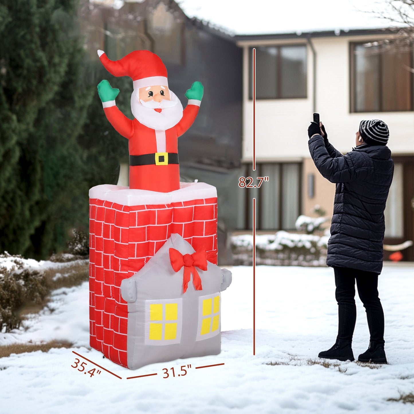 7ft Christmas Inflatable Santa in Chimney with LED Lights, red suit brick chimney outdoor decor on Tampa Home & Garden Store
