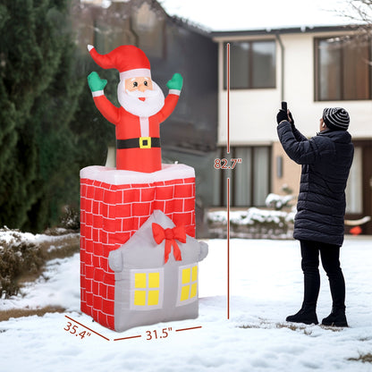 7ft Christmas Inflatable Santa in Chimney with LED Lights, red suit brick chimney outdoor decor on Tampa Home & Garden Store