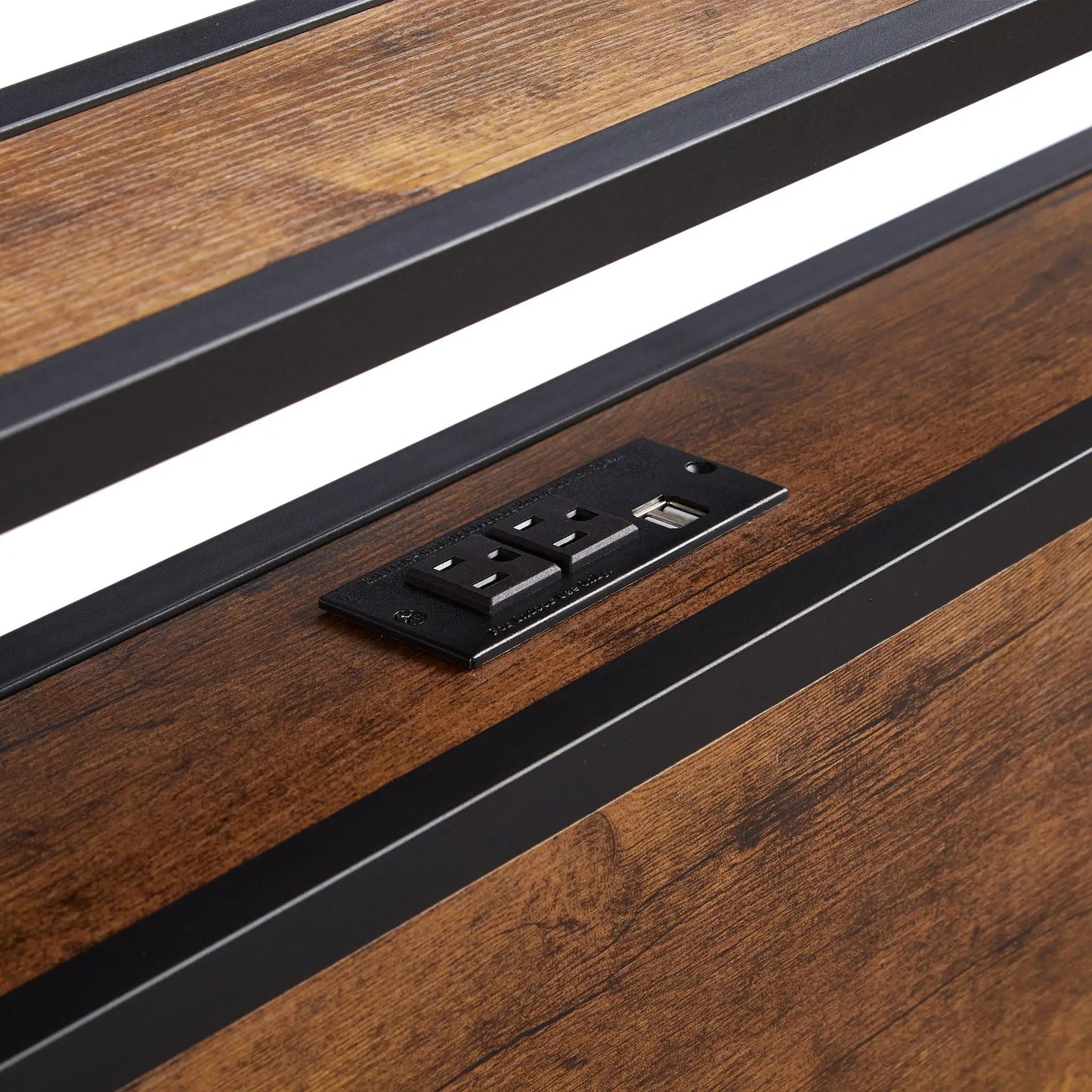 Platform bed frame with wooden headboard and footboard, dark wood finish, USB liner on Tampa Home & Garden Store